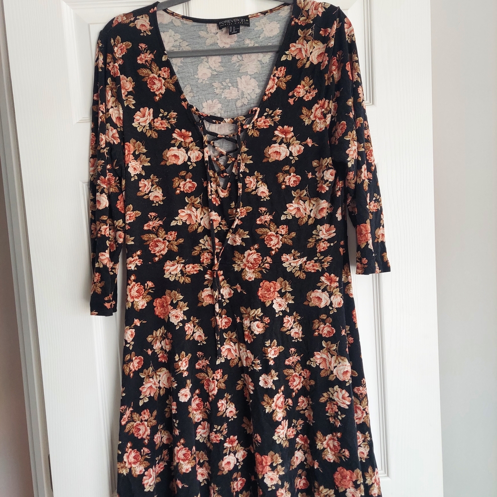 Forever 21 Orange and Pink V-Neck Sundress